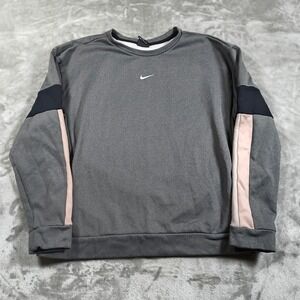 Nike Therma Sweatshirt Womens Small Gray Pink Colorblock Pullover Center Swoosh